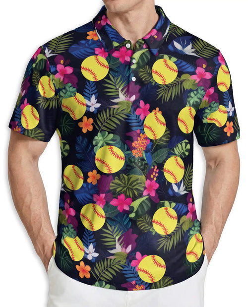 Softball Hawaiian 3D Polo Shirt for Men | Netecom