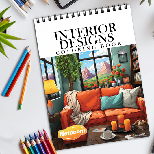 Interior Design Spiral Bound Coloring Book, Elegant Interior Designs for a Stylish and Creative Art Venture, Perfect for Aspiring Designers and Decorators