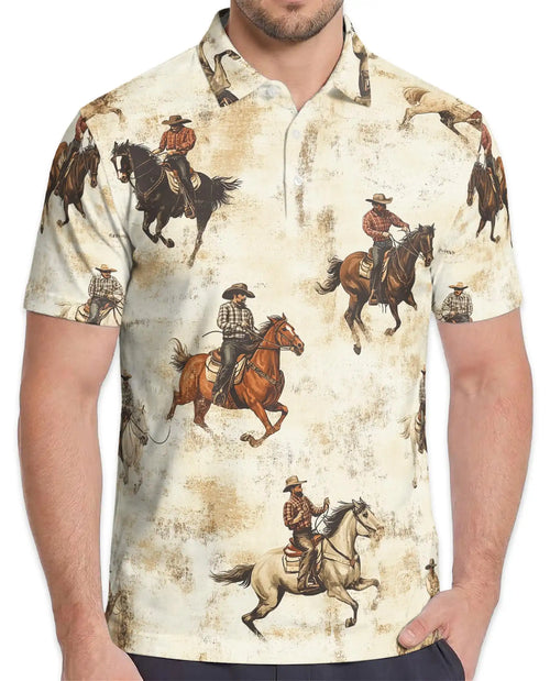 Cowboy Horse Riding Polo Shirt - Vintage Western Ranch Style | Netecom
