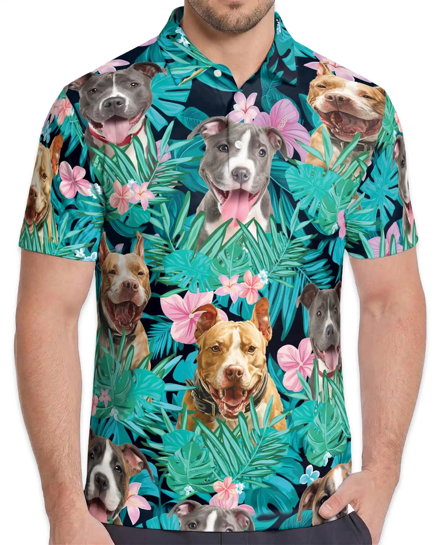 Happy Dogs Tropical Polo Shirt for Men – Cute Dog Print | Netecom