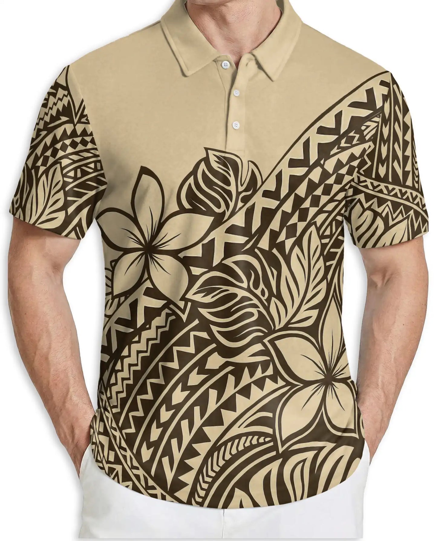 Polynesian Plumeria Tribal Polo Shirt-Hawaiian Island Pattern Design | Netecom