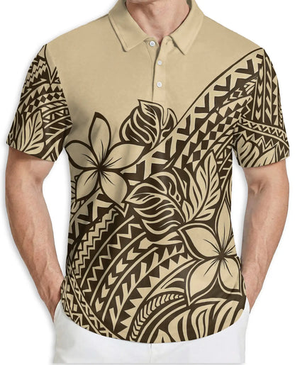 Polynesian Plumeria Tribal Polo Shirt-Hawaiian Island Pattern Design | Netecom