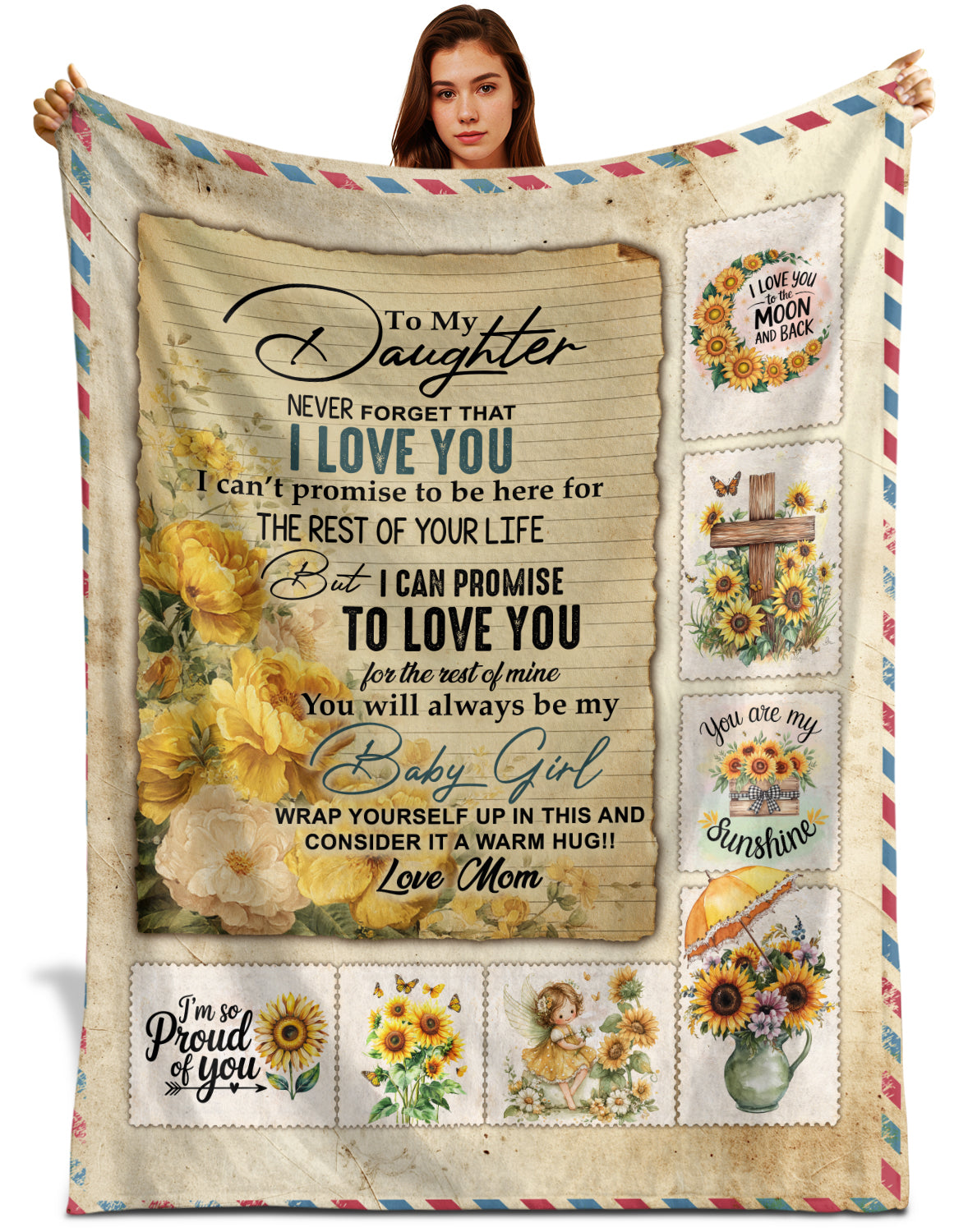 Netecom Personalized To My Daughter Blanket from Mom and Dad, Sunflower Throw Blanket with Love Message, Birthday Gifts for Daughter, Christmas or Graduation, Cozy Blanket for Couch, Bed, or Sofa