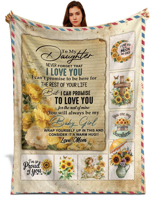 Netecom Personalized To My Daughter Blanket from Mom and Dad, Sunflower Throw Blanket with Love Message, Birthday Gifts for Daughter, Christmas or Graduation, Cozy Blanket for Couch, Bed, or Sofa