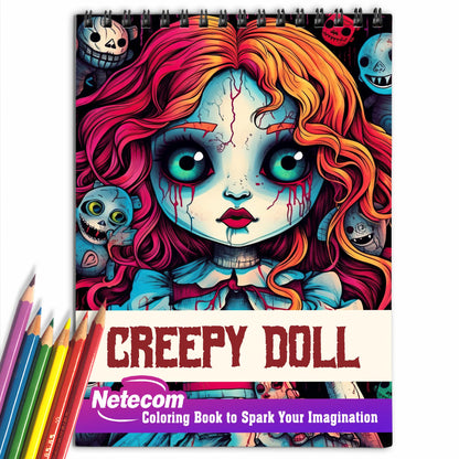 Creepy Doll Spiral Bound Coloring Book, Discover 30 Serene Coloring Pages, Inviting You to Color Dolls with a Gothic Twist and Haunting Details