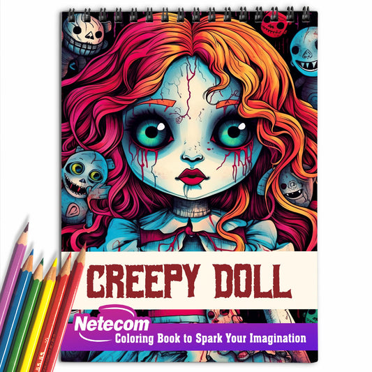 Creepy Doll Spiral Bound Coloring Book, Discover 30 Serene Coloring Pages, Inviting You to Color Dolls with a Gothic Twist and Haunting Details