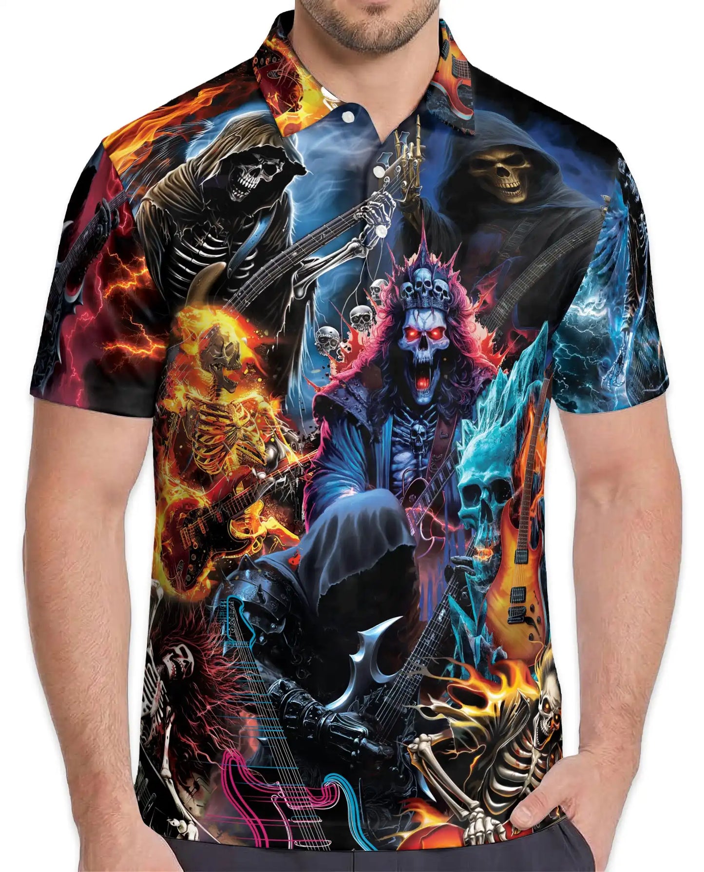 Gothic Skeleton Polo Shirt for Men – Dark Fantasy Casual | Netecom