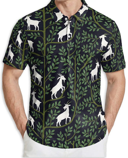 Botanical Goat Polo Shirt – Woodland Nature Print | Netecom