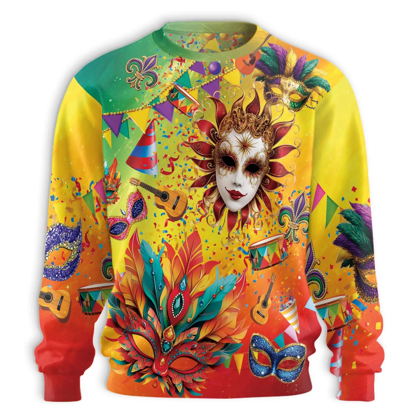 Colorful Masquerade Party Sweatshirt, 3D All Over Print Carnival Mask Crewneck Pullover for Men Women, Masquerade Lover Gift - Netecom