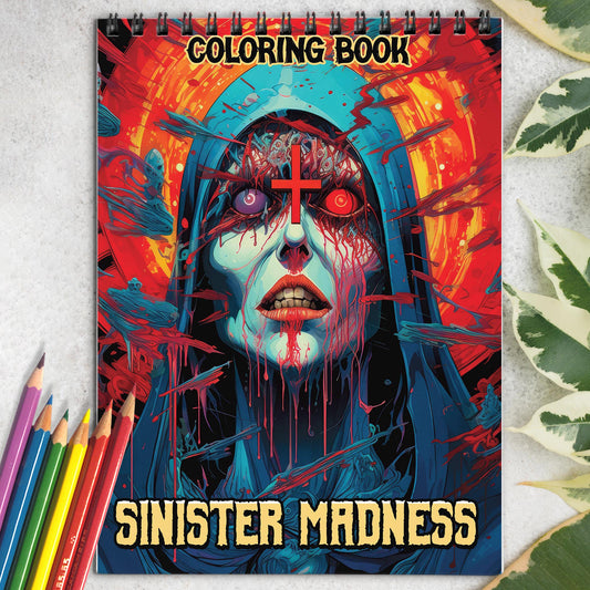 Sinister Madness Spiral Bound Coloring Book, Conquer Your Darkest Fears as You Embark on a Sinister Madness Coloring Journey