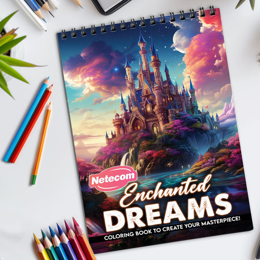 Enchanted Dreams Spiral Bound Coloring Book, Magical Scenes for a Fantasy Coloring Experience, Perfect for Dreamers and Fans of Mystical Worlds