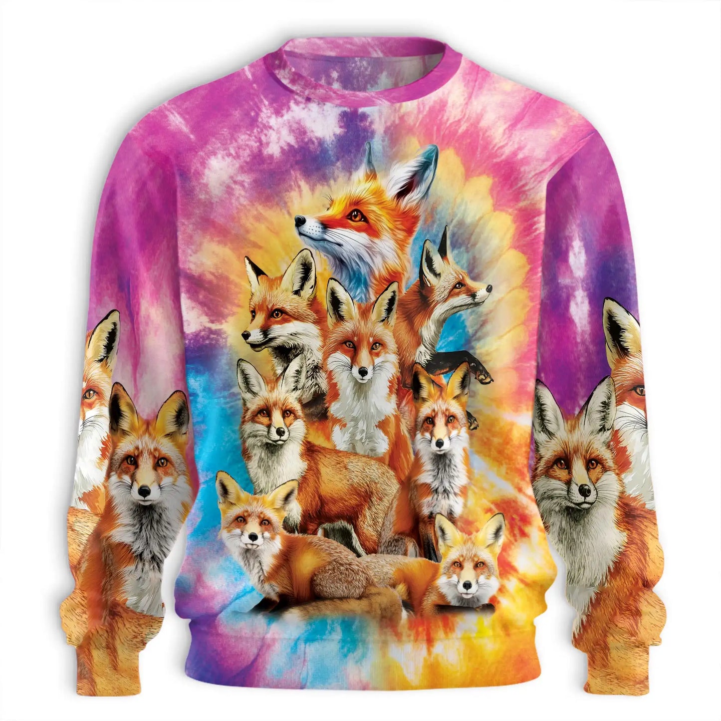 Colorful Fox Sweatshirt, 3D All Over Print Wildlife Animal Crewneck Pullover for Men Women, Fox Lover Gift - Netecom