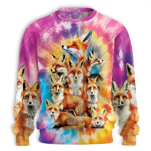 Colorful Fox Sweatshirt, 3D All Over Print Wildlife Animal Crewneck Pullover for Men Women, Fox Lover Gift - Netecom