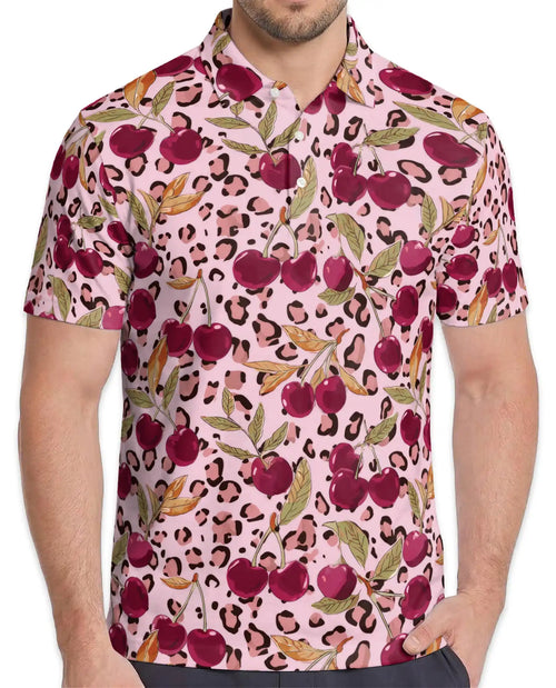 Cherry Leopard Polo Shirt for Men – Trendy Fruit Style | Netecom
