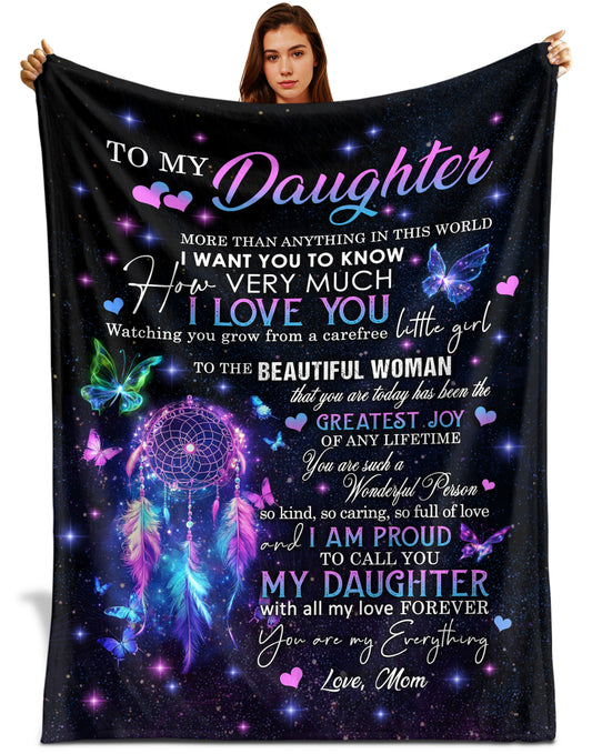 Netecom Personalized To My Daughter Blanket from Mom and Dad, Dreamcatcher and Butterfly Throw Blanket for Couch, Bed or Sofa, Birthday or Christmas Gift for Daughter, Graduation, Anniversary