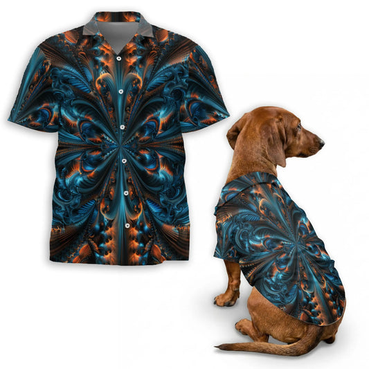 Matching Dog and Owner Hawaiian Shirts – Abstract Fractal Geometric Summer Beach Outfit
