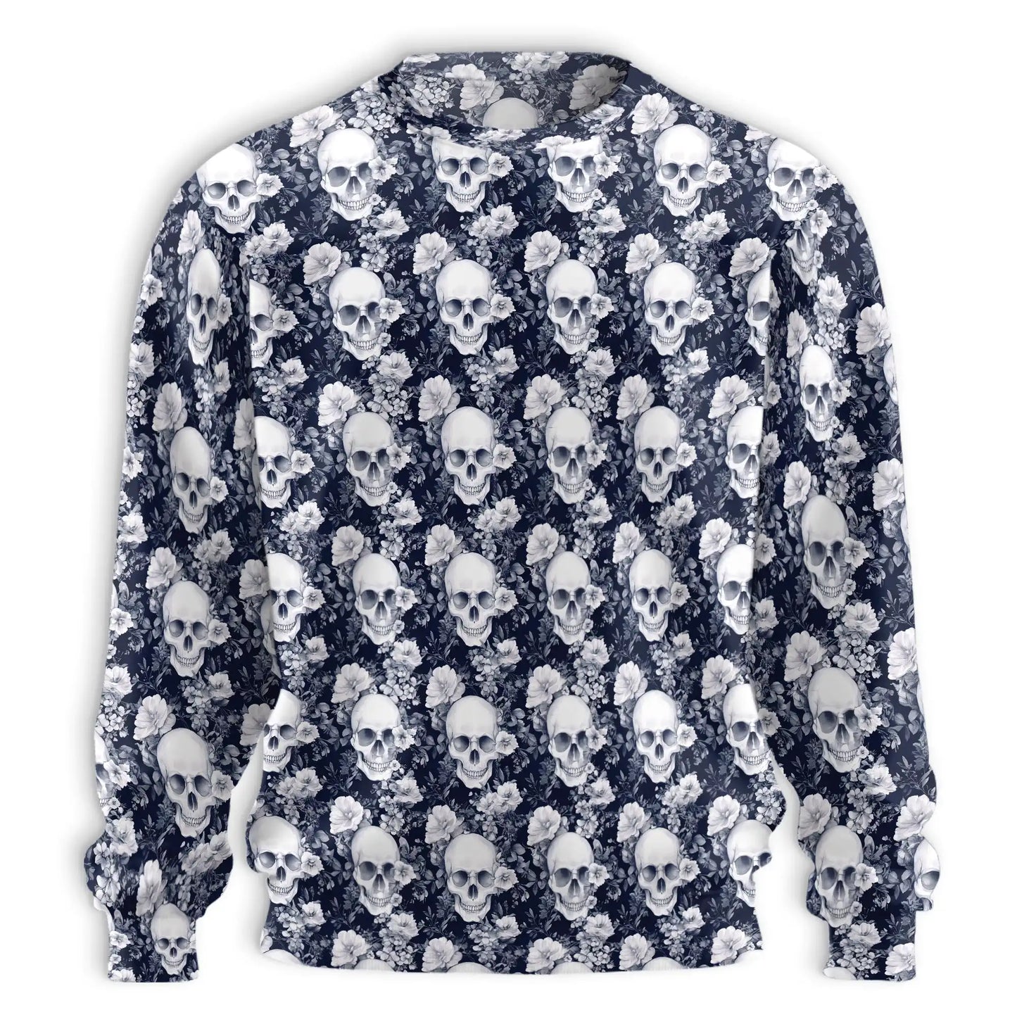 Skull Floral Pattern Sweatshirt, 3D All Over Print Gothic Flower Crewneck Pullover for Men Women, Skull Lover Gift - Netecom