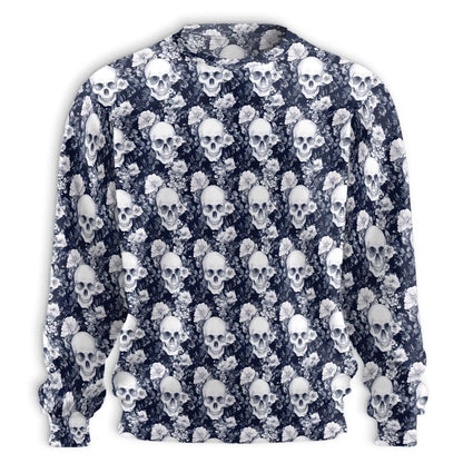Skull Floral Pattern Sweatshirt, 3D All Over Print Gothic Flower Crewneck Pullover for Men Women, Skull Lover Gift - Netecom