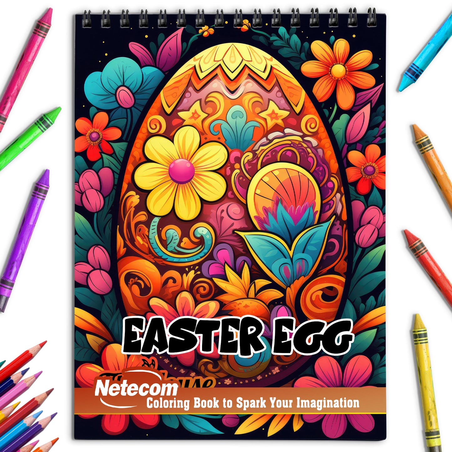 Easter Egg Spiral Bound Coloring Book, Explore 30 Captivating Coloring Pages, Showcasing Mandala Easter Eggs with Exquisite Patterns and Detail