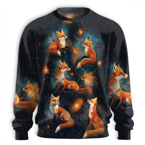 Fox Starlight Sweatshirt, 3D All Over Print Celestial Night Fox Crewneck Pullover for Men Women, Fox Lover Gift - Netecom