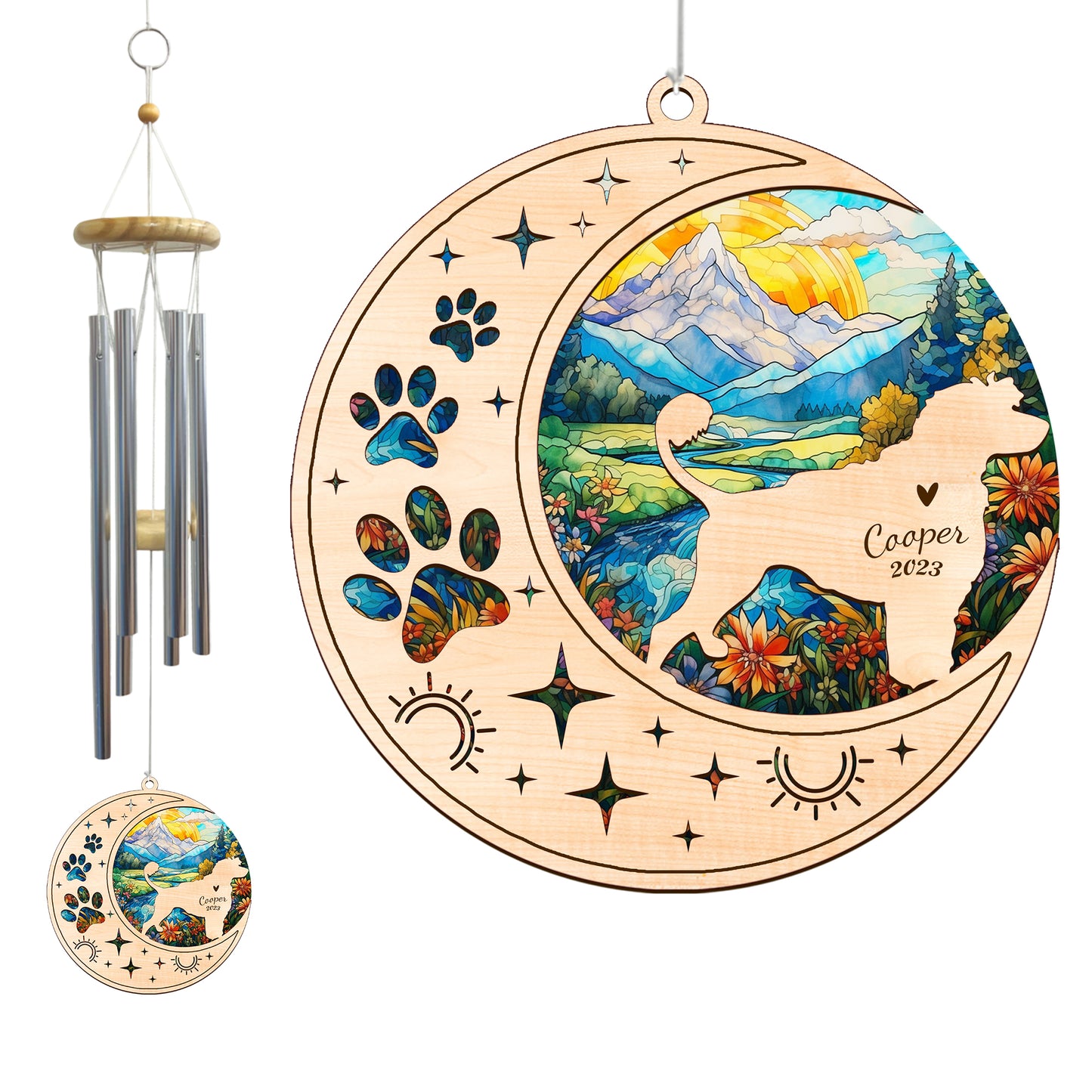 Netecom Portuguese Water Dog Wind Chimes Memorial, Personalized Pet Memorial Windchime for Dog Suncatcher, Dog Loss Memorial Ornament, Loss of Pet Remembrance Gift, Sympathy Pet Wind Chimes Outdoor Garden