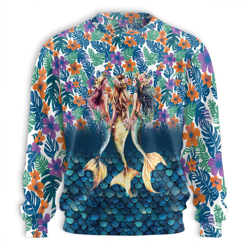 Three Mermaids Sweatshirt, 3D All Over Print Fantasy Ocean Crewneck Pullover for Men Women, Mermaid Lover Gift - Netecom