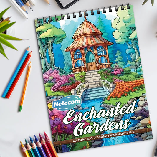 Enchanted Gardens Spiral Bound Coloring Book, Magical Garden Scenes for a Whimsical Coloring Escape, Perfect for Nature Lovers and Dreamers