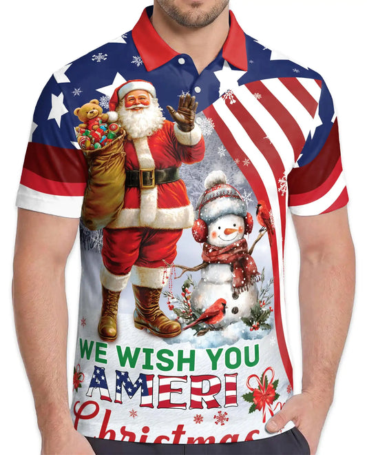 Patriotic Santa Polo Shirt - American Christmas Style | Netecom