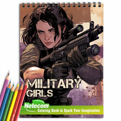 Military Girls Spiral Bound Coloring Book, Dive into the Action with 30 Vibrant Coloring Pages, Depicting Anime Military Girls in Epic Combat Scenes