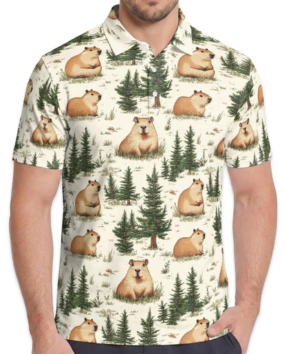 Capybara Forest Polo Shirt - Woodland Wildlife Nature Animal Design | Netecom