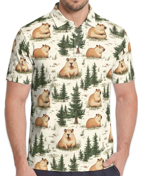Capybara Forest Polo Shirt - Woodland Wildlife Nature Animal Design | Netecom