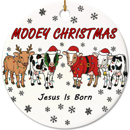 Netecom Funny Cow Christmas Ornament, Mooey Christmas Ceramic Ornament for Xmas Tree Hanging Decorations Gift, Farmer Gifts, Holiday Party Present