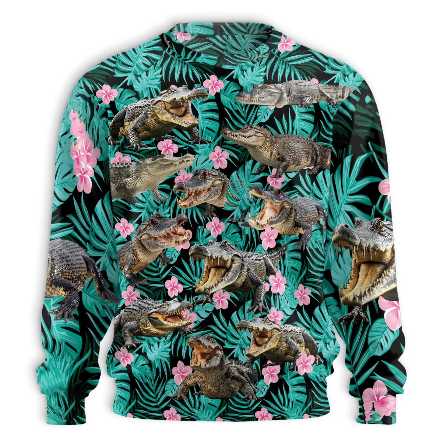 Crocodile Alligator Green Tropical Sweatshirt, 3D All Over Print Jungle Reptile Crewneck Pullover for Men Women, Crocodile Lover Gift - Netecom