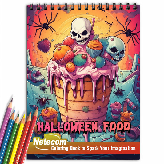 Halloween Food Spiral Bound Coloring Book, Immerse Yourself in a World of Haunting Flavors with 30 Captivating Coloring Pages for Halloween and Art Enthusiasts to Create Strikingly Creepy Artwork