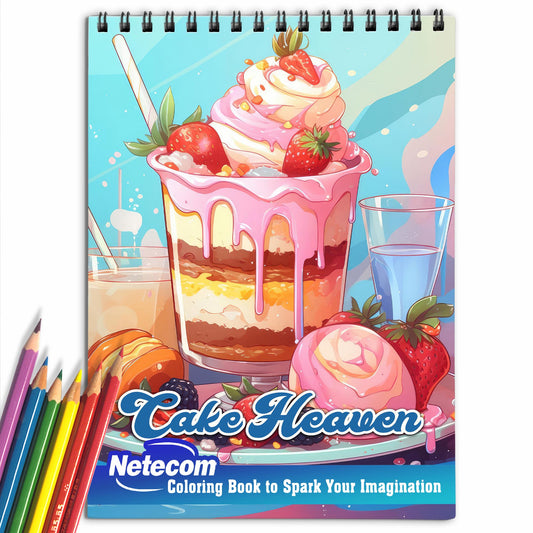 Cake Heaven Spiral Bound Coloring Book, Embark on a Sweet Journey with 30 Serene Coloring Pages, Finding Therapeutic Release and a Sense of Dessert Wonder