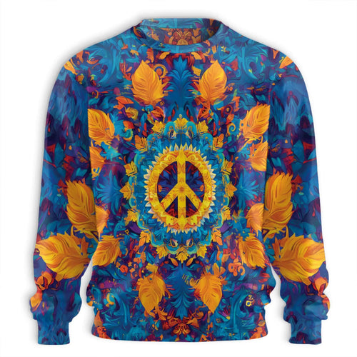Hippie Peace Sweatshirt, 3D All Over Print Retro Boho Crewneck Pullover for Men Women, Peace Lover Gift - Netecom