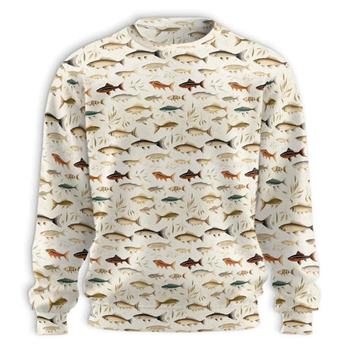 Fish Pattern Sweatshirt, 3D All Over Print Tropical Ocean Crewneck Pullover for Men Women, Fishing and Fish Lover Gift - Netecom