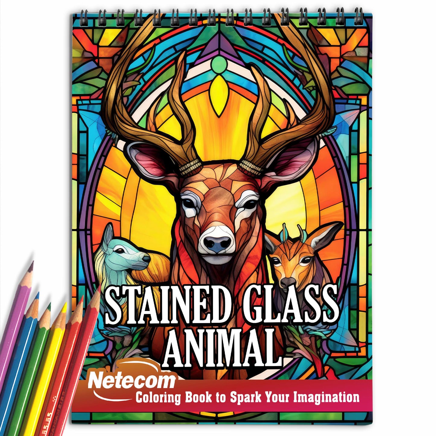 Stained Glass Animal Spiral Bound Coloring Book, Discover the Enchanting Beauty of Stained Glass with 30 Exquisite Coloring Pages that Showcase Graceful and Majestic Animals