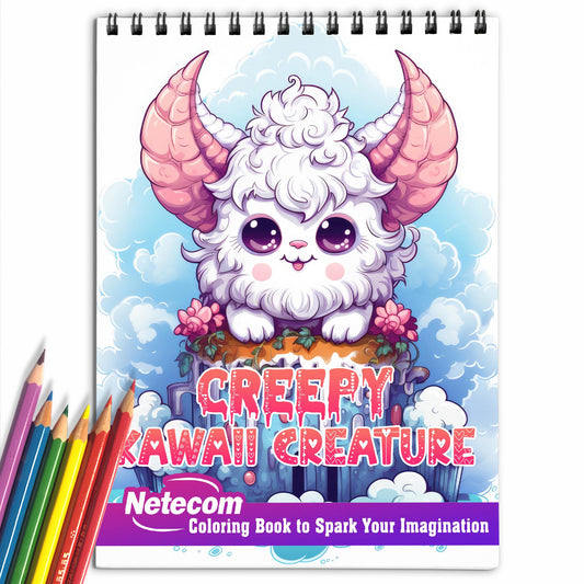 Creepy Kawaii Creature Spiral Bound Coloring Book, Dive into the Delightful Darkness: 30 Enchanting Creepy Kawaii Creature Coloring Pages for Gothic Art Lovers