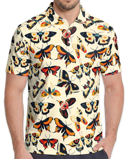 Vintage Moth Polo Shirt - Retro Butterfly Insect Style | Netecom