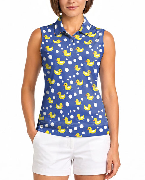 Rubber Duck Polka Dot Sleeveless Polo Shirt for Women – Cute Fun Style | Netecom