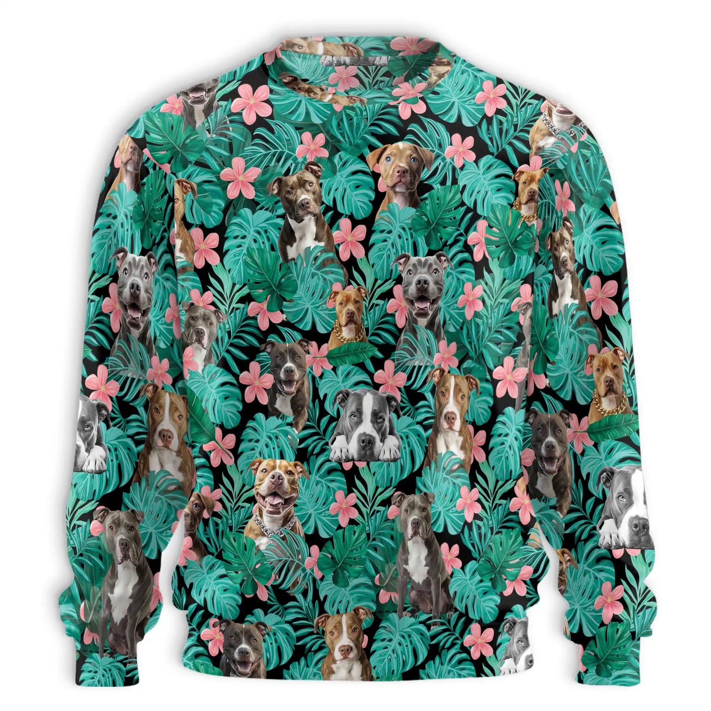 Pitbull Hibiscus Tropical Sweatshirt, 3D All Over Print Floral Dog Crewneck Pullover for Men Women, Pitbull Lover Gift - Netecom