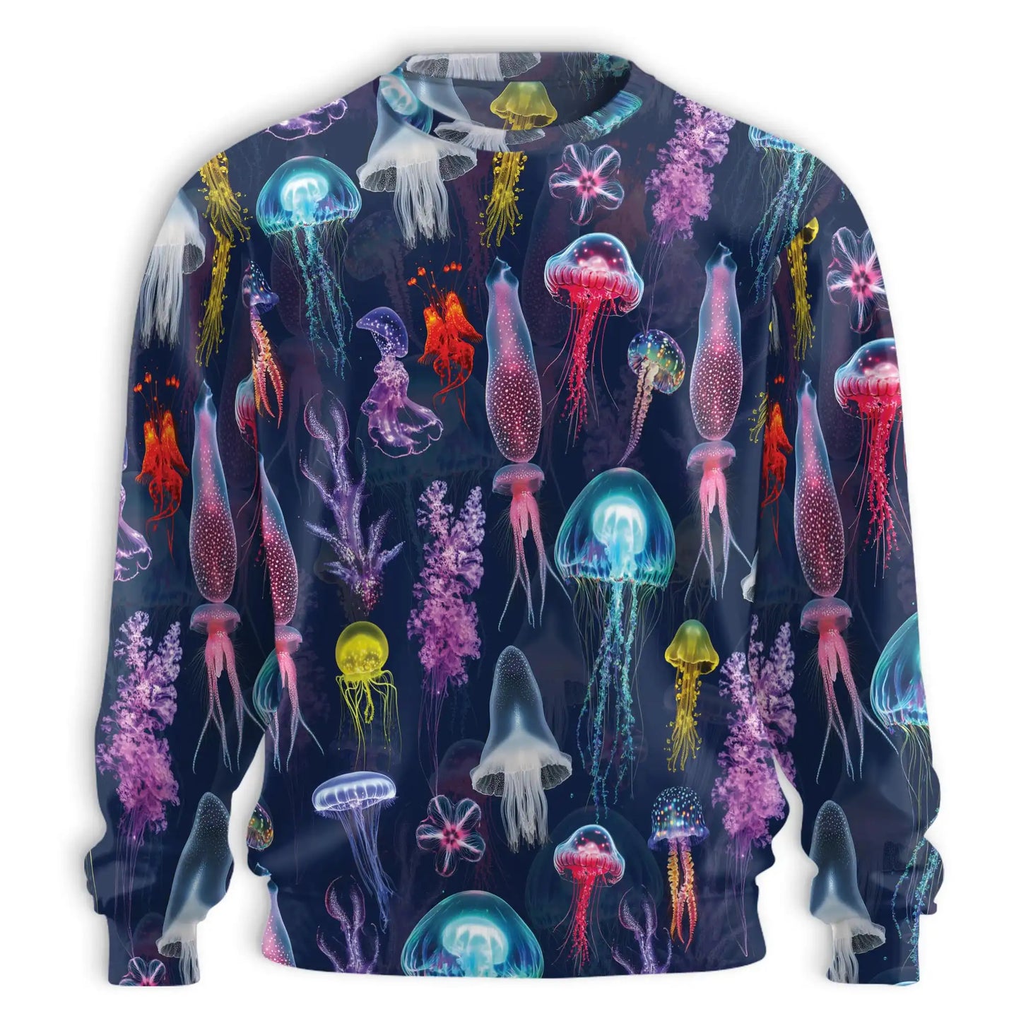 Luminescent Jellyfish Pattern Sweatshirt, 3D All Over Print Glowing Ocean Crewneck Pullover for Men Women, Jellyfish Lover Gift - Netecom