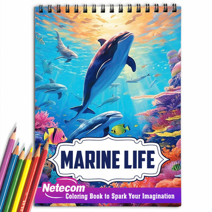 Marine Life Spiral Bound Coloring Book, Discover the Under The Sea with 30 Pages of Intricate Coloring Artwork, Celebrating Marine Life in all its Splendor