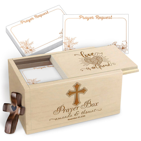 Netecom Couple Prayer Box for Valentine’s Day with 100 Prayer Request Cards & Wooden Cross – Personalized Christian Love Keepsake Gift