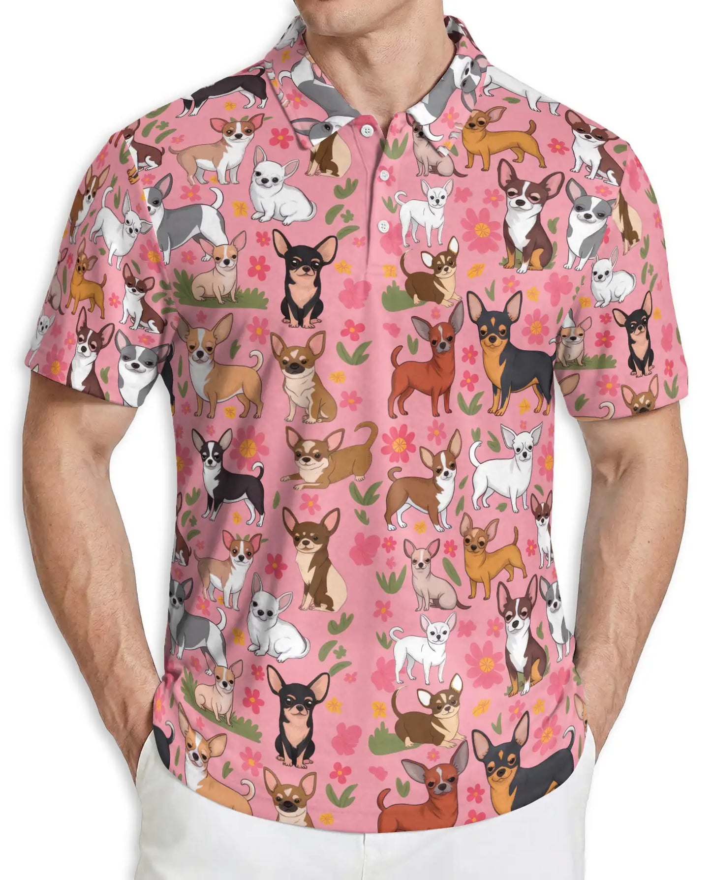 Cute Chihuahua Floral Pattern Polo Shirt | Netecom