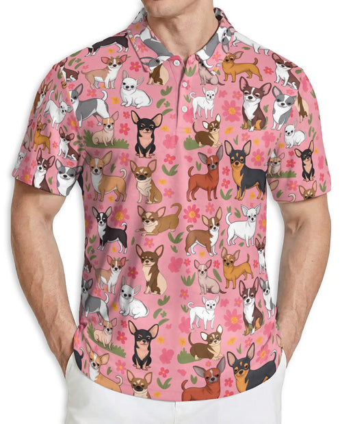 Cute Chihuahua Floral Pattern Polo Shirt | Netecom