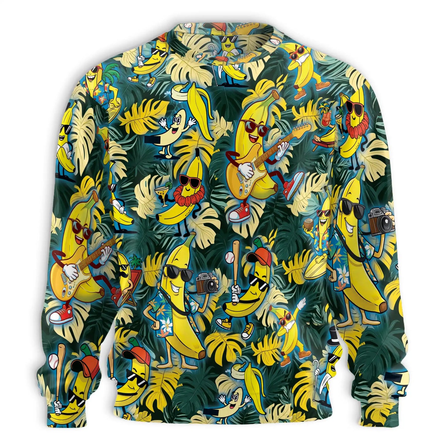 Banana Plays the Guitar Sweatshirt, 3D All Over Print Funny Music Fruit Crewneck Pullover for Men Women, Music Lover Gift - Netecom