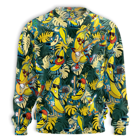 Banana Plays the Guitar Sweatshirt, 3D All Over Print Funny Music Fruit Crewneck Pullover for Men Women, Music Lover Gift - Netecom