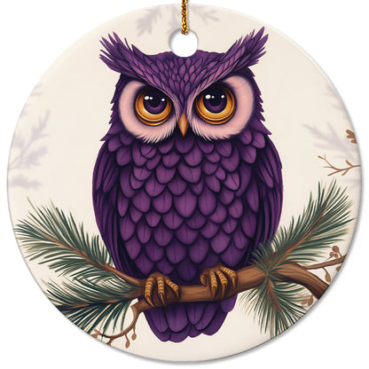 Netecom Cute Purple Owl Christmas Ornaments, Ceramic Birds on Branches Keepsake Ornament for Christmas Tree Decorations, Bird Lover Gift, Gifts for Holiday, Party, Home Decor